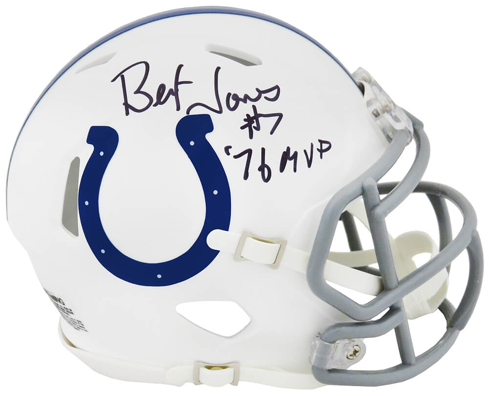 Bert Jones Signed Colts Riddell Speed Mini Helmet w/76 MVP - JONMIN330 - Bert Jones Signed Colts Riddell Speed Mini Helmet w/76 MVP product image