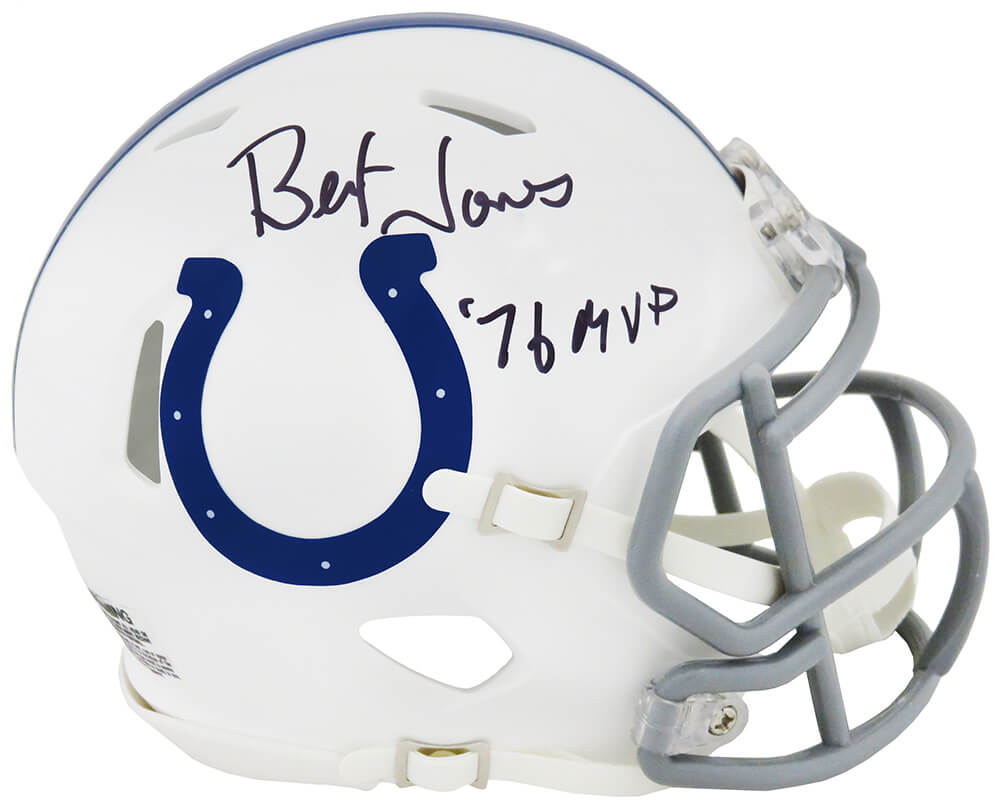 Bert Jones Signed Colts White Speed Mini Helmet w/76 MVP - JONMIN332 - Bert Jones Signed Colts White Speed Mini Helmet w/76 MVP product image