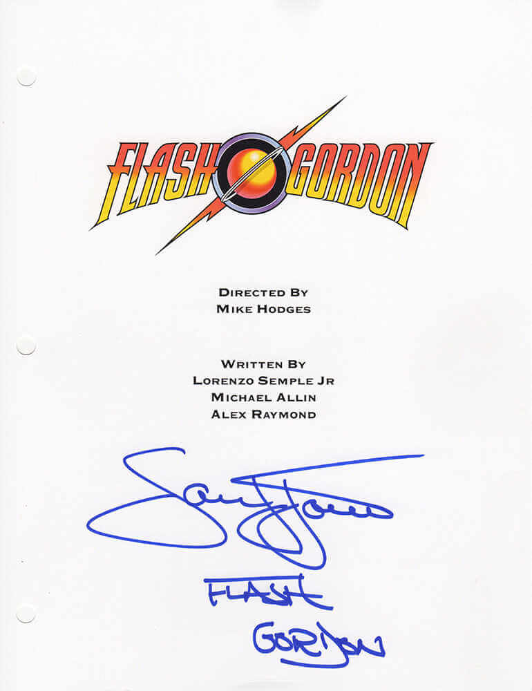 Sam J. Jones Signed Flash Gordon Movie Script Cover Page w/Flash Gordon - JONOTH504 - Sam J. Jones Signed Flash Gordon Movie Script Cover Page w/Flash Gordon product image
