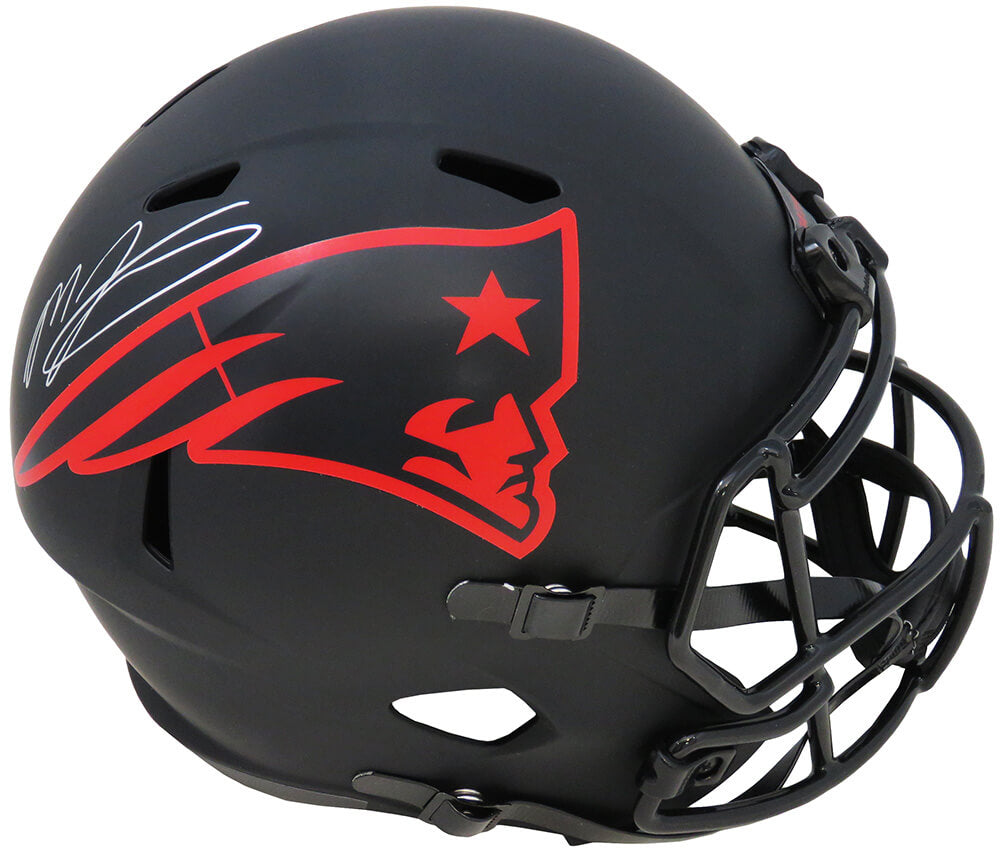 Mac Jones Signed New England Patriots Eclipse Black Matte Riddell Full Size Speed Replica Helmet (Beckett) - JONREP330 - Mac Jones Signed New England Patriots Eclipse Black Matte Riddell Full Size Speed Replica Helmet (Beckett) product image