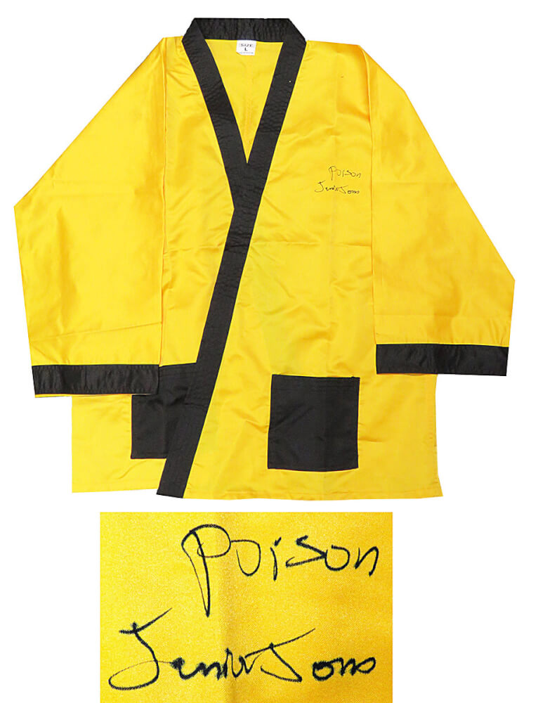 Junior Jones Signed Everlast Yellow Boxing Robe w/Poison - JONROB520 - Junior Jones Signed Everlast Yellow Boxing Robe w/Poison product image