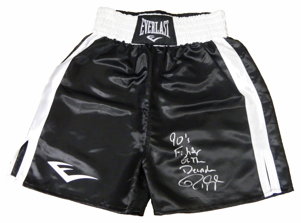 Roy Jones Jr Signed Everlast Black Boxing Trunks w/90's Fighter of the Decade - JONTRU504 - Roy Jones Jr Signed Everlast Black Boxing Trunks w/90's Fighter of the Decade product image