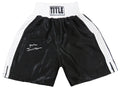 Junior Jones Signed Title Black With White Trim Boxing Trunks w/Poison - JONTRU523 - Junior Jones Signed Title Black With White Trim Boxing Trunks w/Poison product image