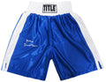 Junior Jones Signed Title Blue With White Trim Boxing Trunks w/Poison - JONTRU524 - Junior Jones Signed Title Blue With White Trim Boxing Trunks w/Poison product image