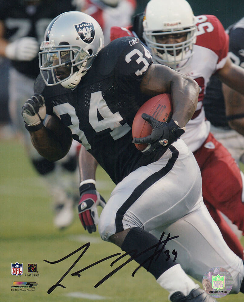 Lamont Jordan Signed Raiders Black Jersey Action vs Cardinals 8x10 Photo - JOR08P311 - Lamont Jordan Signed Raiders Black Jersey Action vs Cardinals 8x10 Photo product image
