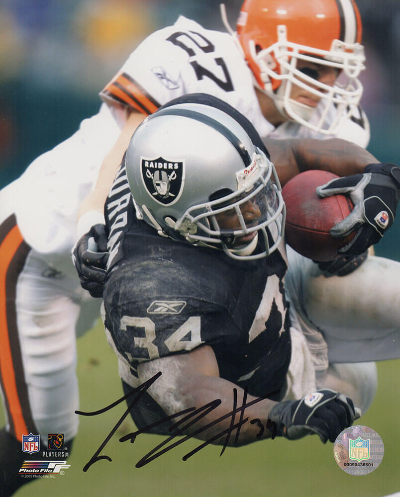 Lamont Jordan Signed Raiders Black Jersey Action vs Browns 8x10 Photo - JOR08P312 - Lamont Jordan Signed Raiders Black Jersey Action vs Browns 8x10 Photo product image