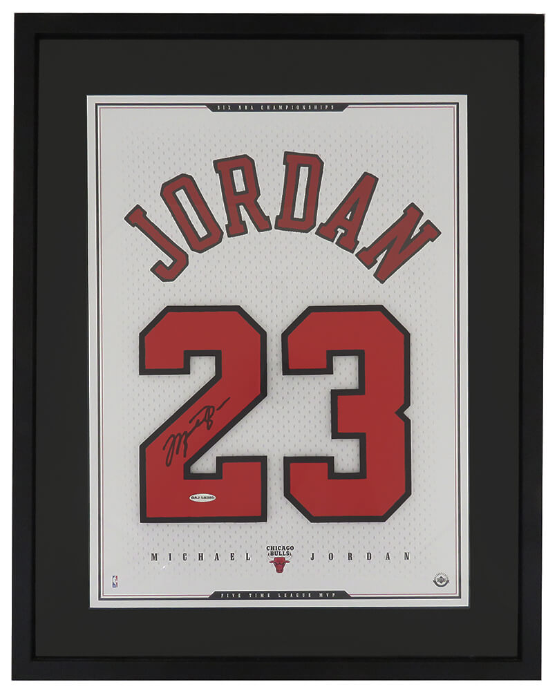 Michael Jordan Signed & Framed 20x26 Chicago Bulls White Jersey Numbers Piece - (UDA) - JORFRM200 - Michael Jordan Signed & Framed 20x26 Chicago Bulls White Jersey Numbers Piece - (UDA) product image