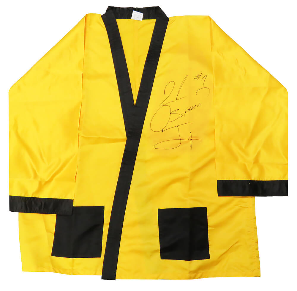 Zab Judah Signed Yellow Boxing Robe w/Super - JUDROB500 - Zab Judah Signed Yellow Boxing Robe w/Super product image