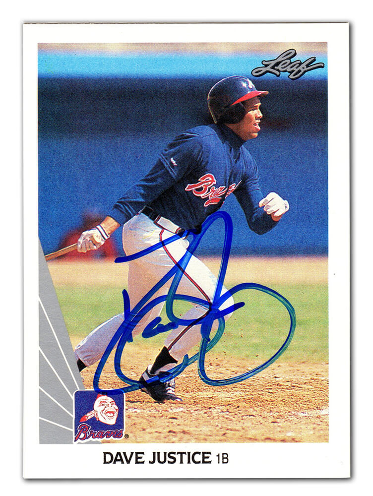 Dave Justice Signed Atlanta Braves 1990 Leaf Baseball Rookie Card #297 - JUSCAR100 - Dave Justice Signed Atlanta Braves 1990 Leaf Baseball Rookie Card #297 product image