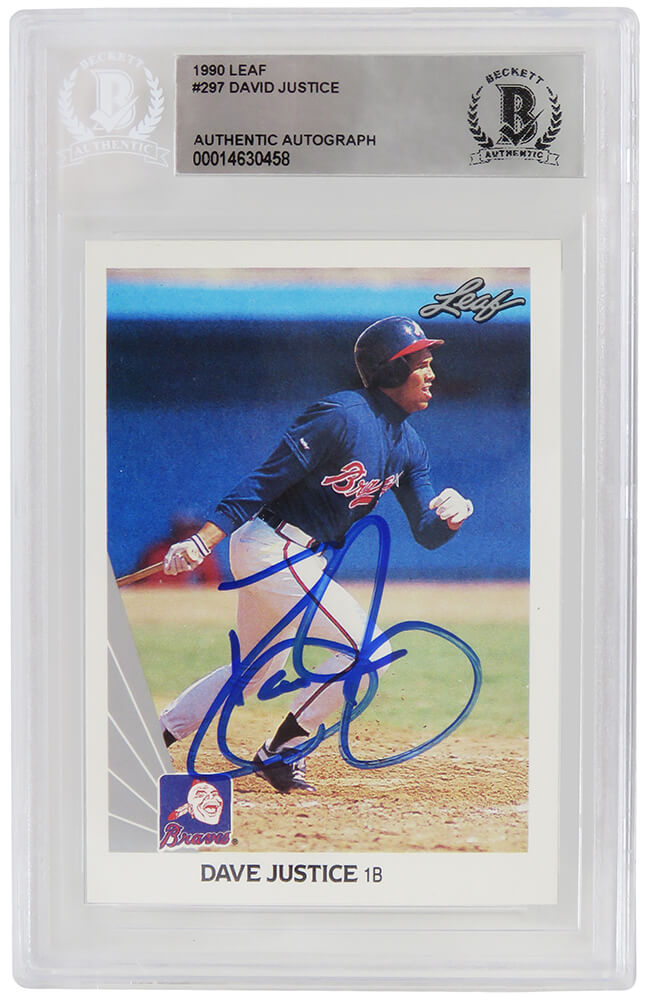 Dave Justice Signed Atlanta Braves 1990 Leaf Baseball Rookie Card #297 - (Beckett Encapsulated) - JUSCAR103 - Dave Justice Signed Atlanta Braves 1990 Leaf Baseball Rookie Card #297 - (Beckett Encapsulated) product image