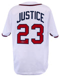 David Justice Signed White Custom Baseball Jersey - JUSJRY100 - David Justice Signed White Custom Baseball Jersey product image