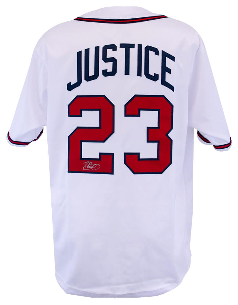 David Justice Signed White Custom Baseball Jersey - JUSJRY100 - David Justice Signed White Custom Baseball Jersey product image