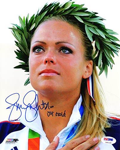 Jennie Finch Signed Olympics National Anthem 8x10 Photo w/04 Gold - FIN08P111 - Jennie Finch Signed Olympics National Anthem 8x10 Photo w/04 Gold product image