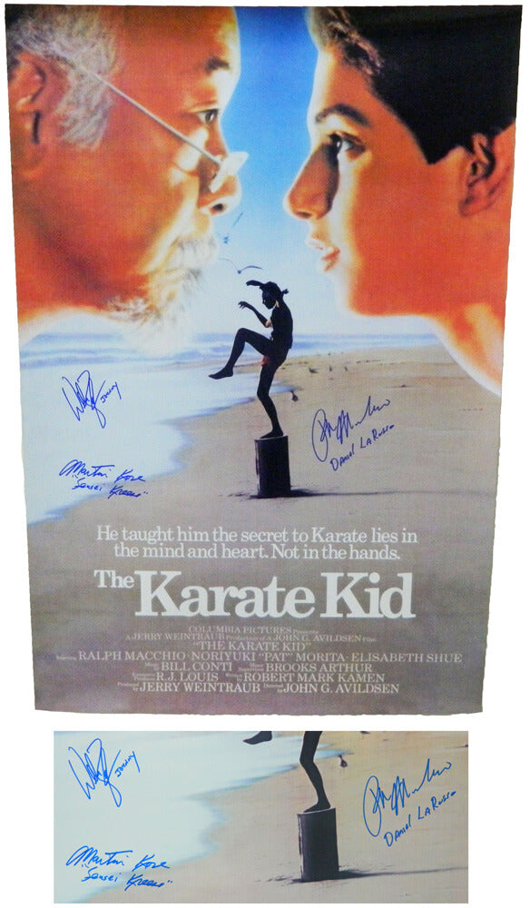 Ralph Macchio, William Zabka & Martin Kove Signed The Karate Kid 27x40 F/S Movie Poster w/Daniel Larusso, Johnny, Sensei Kreese - KARPST504 - Ralph Macchio, William Zabka & Martin Kove Signed The Karate Kid 27x40 F/S Movie Poster w/Daniel Larusso, Johnny, Sensei Kreese product image