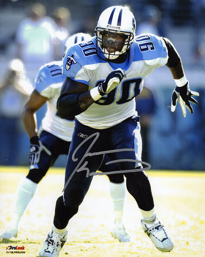 Jevon Kearse Signed Tennessee Titans White Jersey Action 8x10 Photo - KEA08P302 - Jevon Kearse Signed Tennessee Titans White Jersey Action 8x10 Photo product image