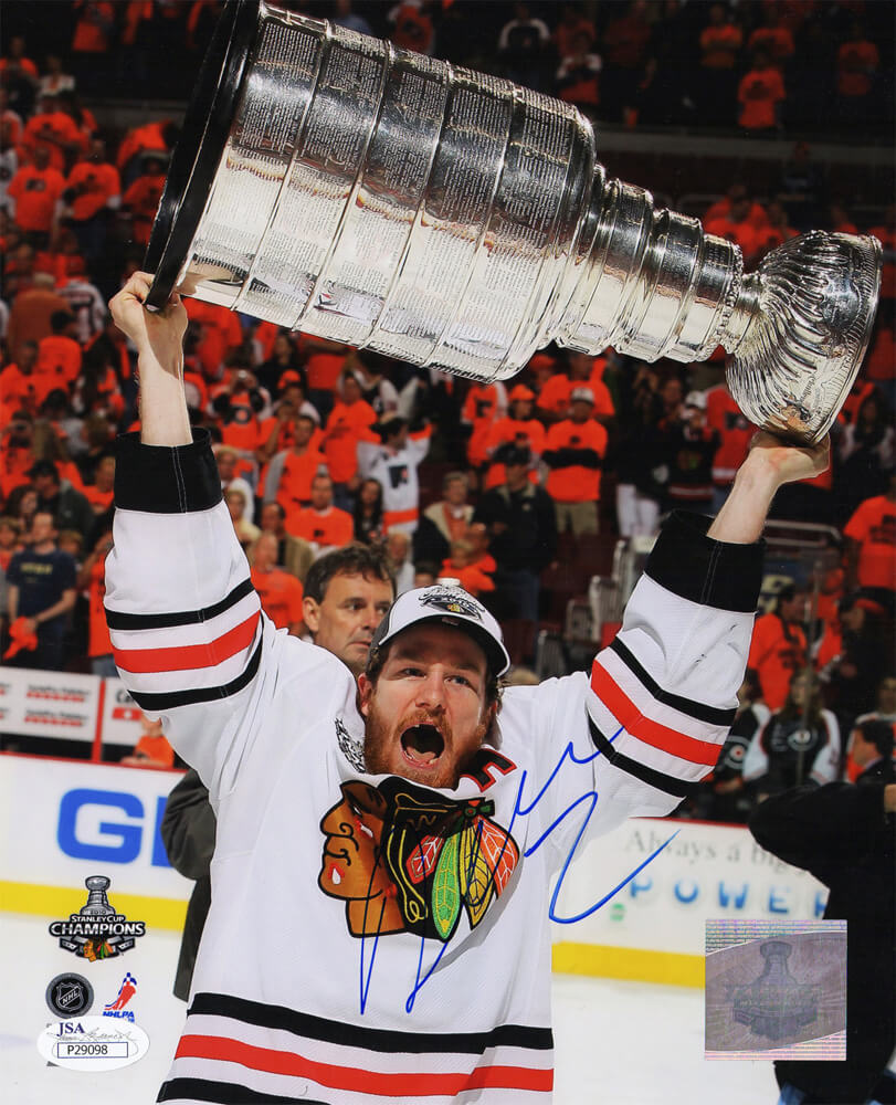 Duncan Keith Signed Chicago Blackhawks 2015 Stanley Cup Holding Conn Smythe Trophy 8x10 Photo - KEI08P401 - Duncan Keith Signed Chicago Blackhawks 2015 Stanley Cup Holding Conn Smythe Trophy 8x10 Photo product image