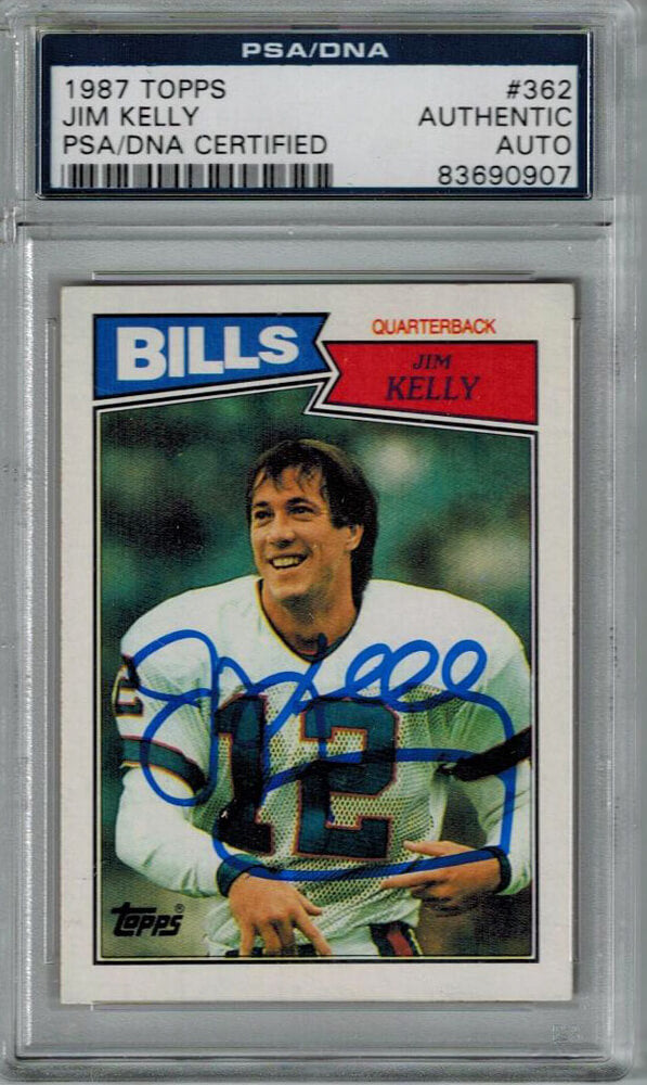 Jim Kelly Signed Buffalo Bills 1987 Topps Rookie Card #362 - PSA - KELCAR300 - Jim Kelly Signed Buffalo Bills 1987 Topps Rookie Card #362 - PSA product image
