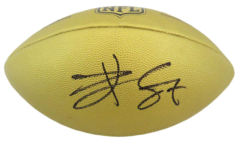 Travis Kelce Signed Wilson Duke Gold Metallic NFL Full Size Replica Football - KELFTB322 - Travis Kelce Signed Wilson Duke Gold Metallic NFL Full Size Replica Football product image
