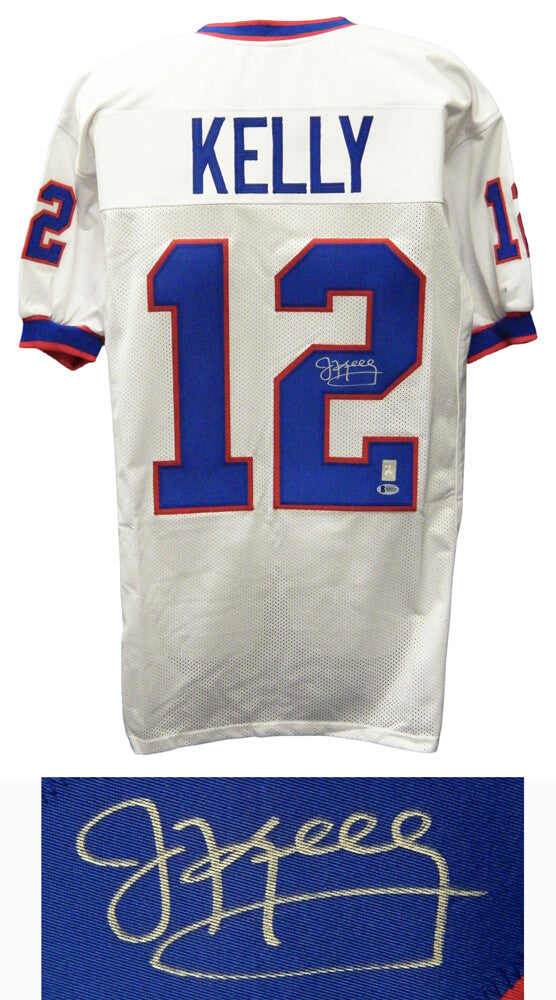 Jim Kelly Signed White Custom Football Jersey (Beckett) - KELJRY303 - Jim Kelly Signed White Custom Football Jersey (Beckett) product image