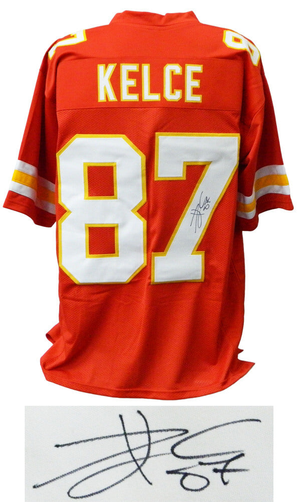 Travis Kelce Signed Red Custom Football Jersey - KELJRY310 - Travis Kelce Signed Red Custom Football Jersey product image