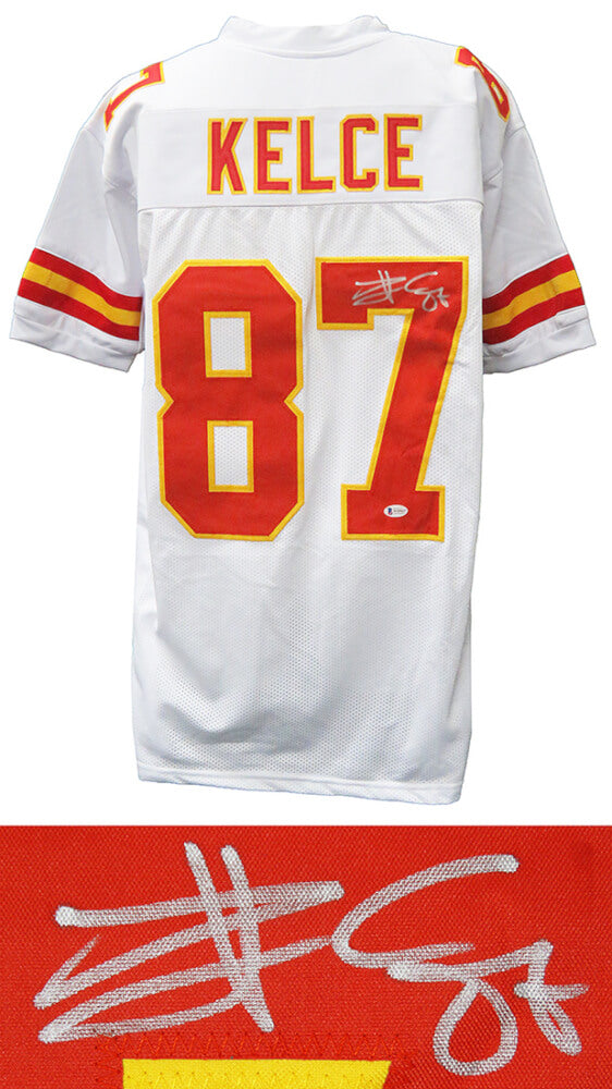 Travis Kelce Signed White Custom Football Jersey (Beckett) - KELJRY311 - Travis Kelce Signed White Custom Football Jersey (Beckett) product image