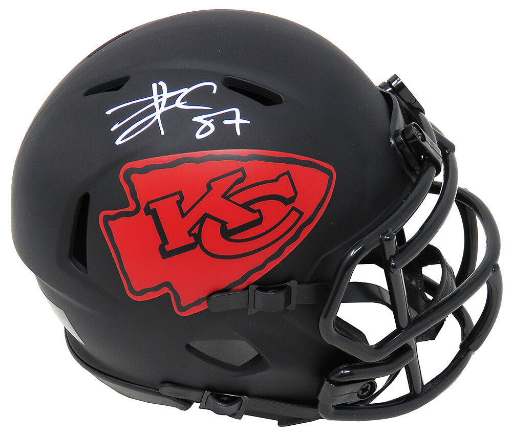Travis Kelce Signed Kansas City Chiefs Eclipse Black Matte Riddell Speed Mini Helmet - KELMIN313 - Travis Kelce Signed Kansas City Chiefs Eclipse Black Matte Riddell Speed Mini Helmet product image