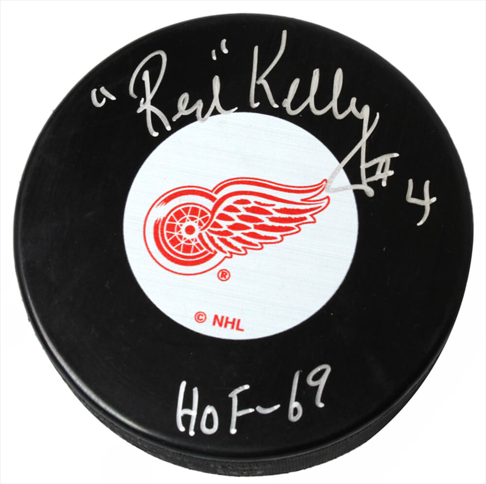 Red Kelly Signed Red Wings Logo Hockey Puck w/HOF'69 - KELPUC401 - Red Kelly Signed Red Wings Logo Hockey Puck w/HOF'69 product image