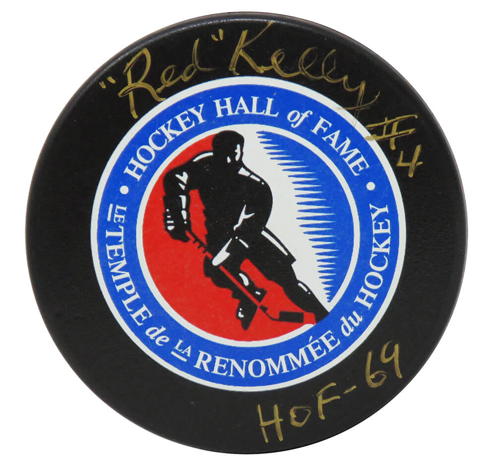 Red Kelly Signed Hall of Fame Logo Hockey Puck w/HOF'69 - KELPUC402 - Red Kelly Signed Hall of Fame Logo Hockey Puck w/HOF'69 product image