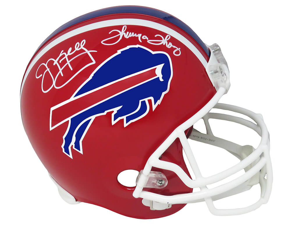 Jim Kelly & Thurman Thomas Signed Bills Throwback Riddell Full Size Replica Helmet - KELREP313 - Jim Kelly & Thurman Thomas Signed Bills Throwback Riddell Full Size Replica Helmet product image