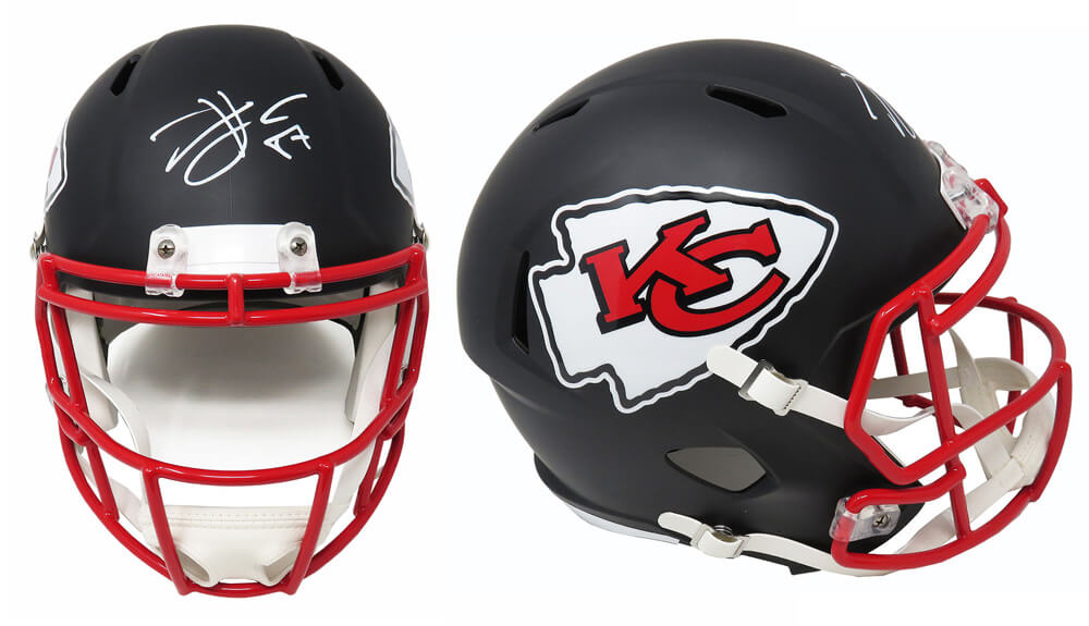 Travis Kelce Signed Kansas  City Chiefs Flat Black Matte Riddell Speed Full Size Replica Helmet - KELREP331 - Travis Kelce Signed Kansas City Chiefs Flat Black Matte Riddell Speed Full Size Replica Helmet product image