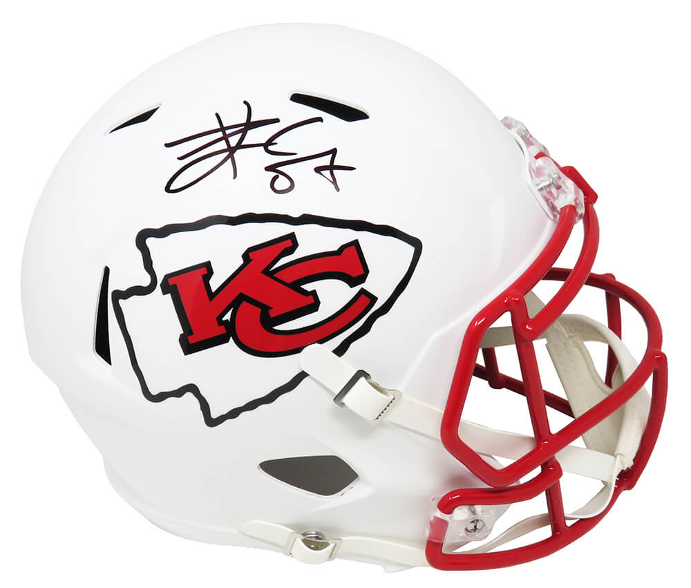 Travis Kelce Signed Kansas  City Chiefs Flat White Matte Riddell Speed Full Size Replica Helmet - KELREP335 - Travis Kelce Signed Kansas City Chiefs Flat White Matte Riddell Speed Full Size Replica Helmet product image
