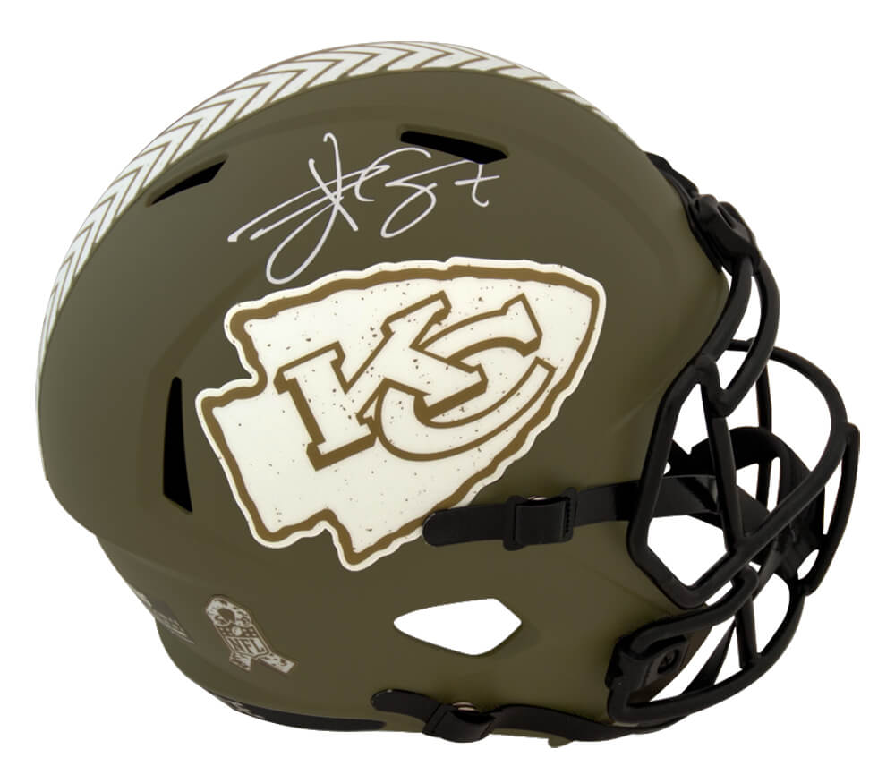 Travis Kelce Signed Kansas City Chiefs Salute to Service Riddell Full Size Speed Replica Helmet - KELREP337 - Travis Kelce Signed Kansas City Chiefs Salute to Service Riddell Full Size Speed Replica Helmet product image