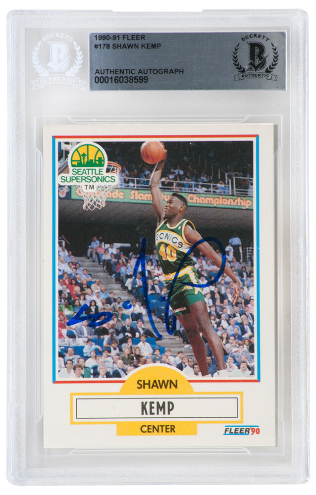 Shawn Kemp Signed Seattle Supersonics 1990 Fleer Rookie Basketball Card #178 - (Beckett Encapsulated) - KEMCAR205 - Shawn Kemp Signed Seattle Supersonics 1990 Fleer Rookie Basketball Card #178 - (Beckett Encapsulated) product image