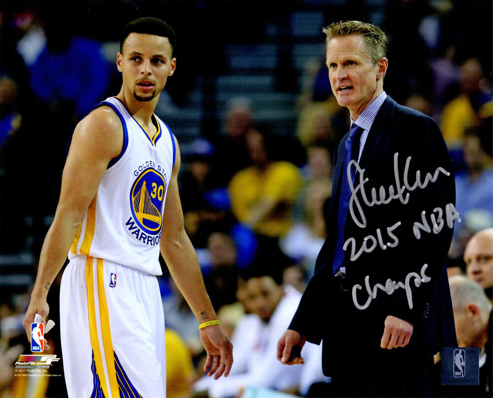 Steve Kerr Signed Golden State Warriors With Stephen Curry 8x10 Photo w/2015 NBA Champs - KER08P204 - Steve Kerr Signed Golden State Warriors With Stephen Curry 8x10 Photo w/2015 NBA Champs product image