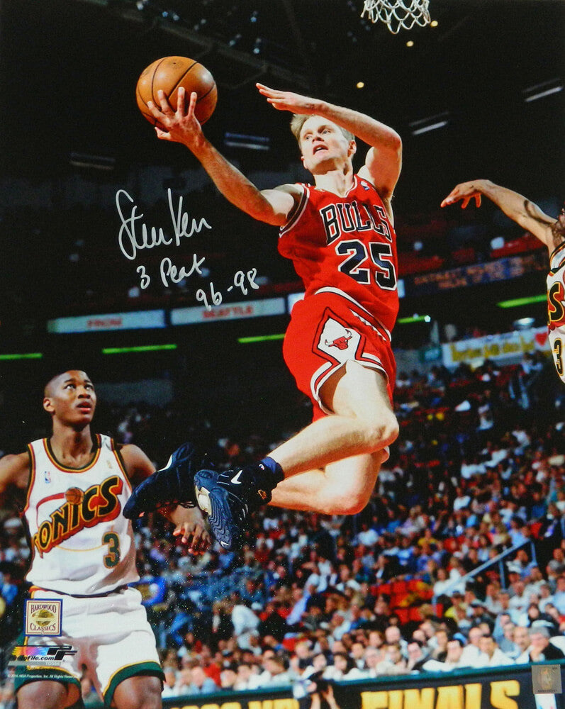 Steve Kerr Signed Chicago Bulls Lay Up Action 16x20 Photo w/3 Peat 96-98 - KER16P204 - Steve Kerr Signed Chicago Bulls Lay Up Action 16x20 Photo w/3 Peat 96-98 product image