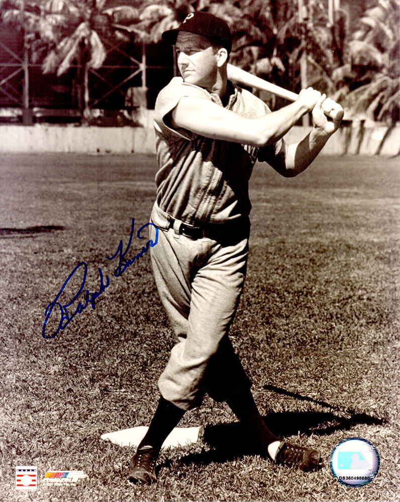 Ralph Kiner Signed Pirates Swinging Pose B&W 8x10 Photo - KIN08P111 - Ralph Kiner Signed Pirates Swinging Pose B&W 8x10 Photo product image