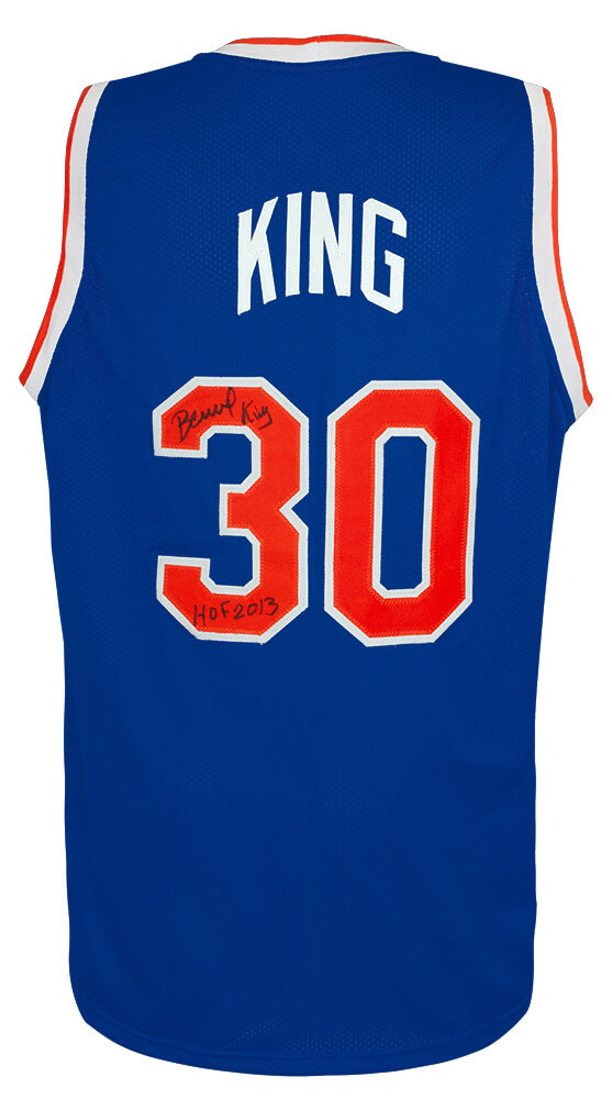 Bernard King Signed Blue Throwback Custom Basketball Jersey w/HOF 2013 - KINJRY201 - Bernard King Signed Blue Throwback Custom Basketball Jersey w/HOF 2013 product image