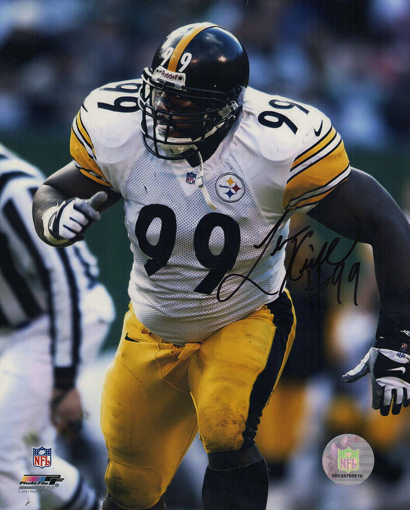 Levon Kirkland Signed Pittsburgh Steelers White Jersey Action 8x10 Photo - KIR08P306 - Levon Kirkland Signed Pittsburgh Steelers White Jersey Action 8x10 Photo product image