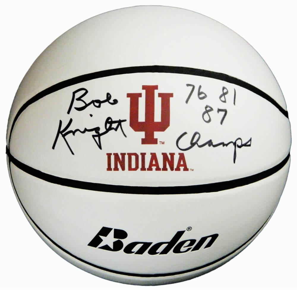 Bobby Knight Signed Indiana Hoosiers Baden White Logo Basketball w/76, 81, 87 Champs - KNIBSK213 - Bobby Knight Signed Indiana Hoosiers Baden White Logo Basketball w/76, 81, 87 Champs product image