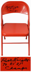 Bobby Knight Signed Red Folding Chair w/76, 81, 87 Champs - KNISTB204 - Bobby Knight Signed Red Folding Chair w/76, 81, 87 Champs product image