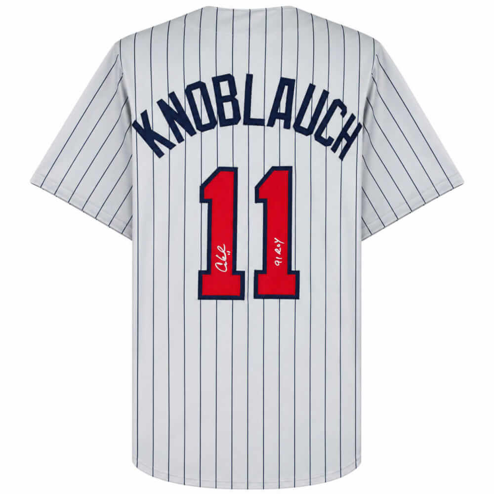 Chuck Knoblauch Signed Grey Pinstripe Custom Baseball Jersey w/ROY'91 - KNOJRY100 - Chuck Knoblauch Signed Grey Pinstripe Custom Baseball Jersey w/ROY'91 product image