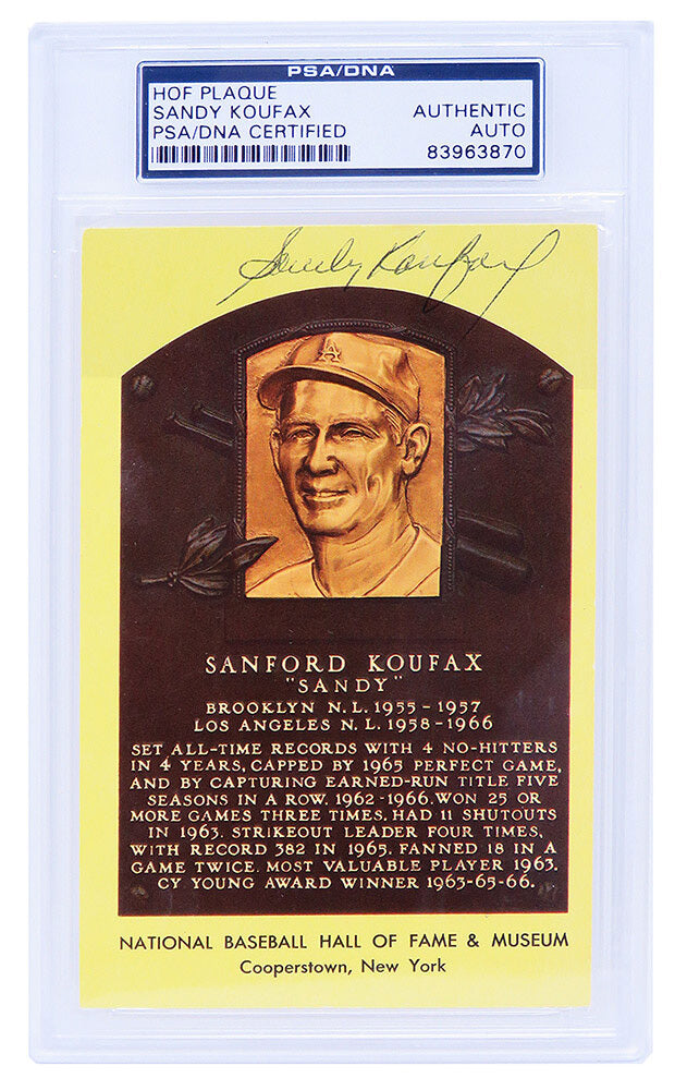 Sandy Koufax Signed National Baseball Hall of Fame Plaque Card - (PSA Encapsulated) - KOUCAR100 - Sandy Koufax Signed National Baseball Hall of Fame Plaque Card - (PSA Encapsulated) product image