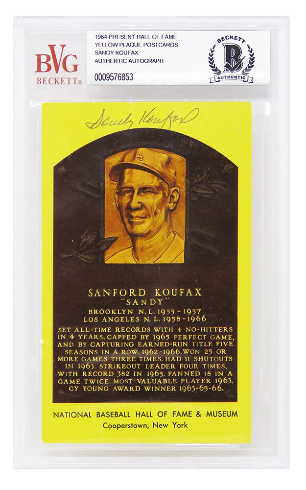 Sandy Koufax Signed National Baseball Hall of Fame Plaque Card - (Beckett Encapsulated) - KOUCAR101 - Sandy Koufax Signed National Baseball Hall of Fame Plaque Card - (Beckett Encapsulated) product image