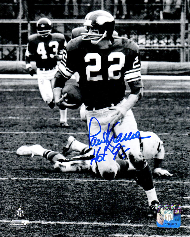 Paul Krause Signed Minnesota Vikings B&W Action 8x10 Photo w/HOF'98 - KRA08P311 - Paul Krause Signed Minnesota Vikings B&W Action 8x10 Photo w/HOF'98 product image