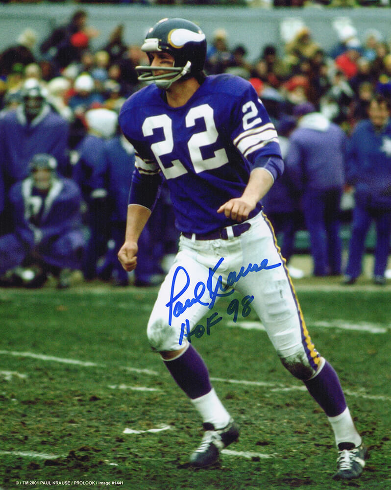 Paul Krause Signed Minnesota Vikings Purple Jersey Action 8x10 Photo w/HOF'98 - KRA08P317 - Paul Krause Signed Minnesota Vikings Purple Jersey Action 8x10 Photo w/HOF'98 product image