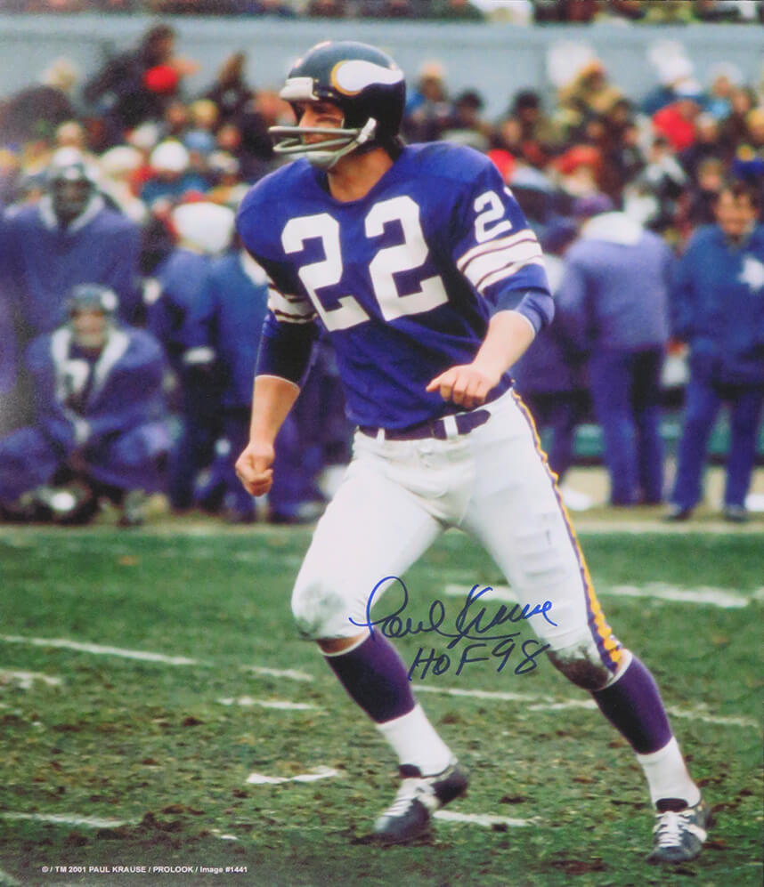 Paul Krause Signed Minnesota Vikings Action 16x20 Photo w/HOF'98 - KRA16P310 - Paul Krause Signed Minnesota Vikings Action 16x20 Photo w/HOF'98 product image