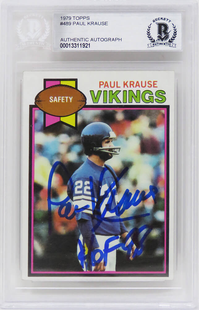 Paul Krause Signed Minnesota Vikings 1979 Topps Football Card #489 w/HOF'98 - (Beckett Encapsulated) - KRACAR301 - Paul Krause Signed Minnesota Vikings 1979 Topps Football Card #489 w/HOF'98 - (Beckett Encapsulated) product image