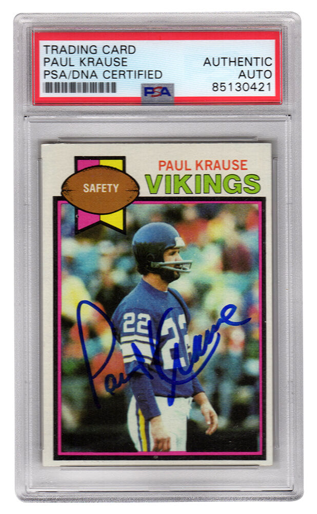 Paul Krause Signed Minnesota Vikings 1979 Topps Football Card #489 - (PSA/DNA Encapsulated) - KRACAR302 - Paul Krause Signed Minnesota Vikings 1979 Topps Football Card #489 - (PSA/DNA Encapsulated) product image