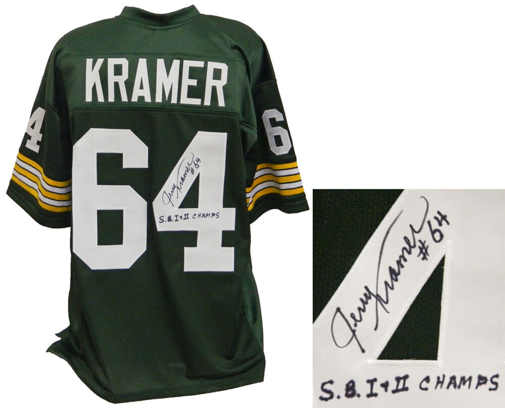 Jerry Kramer Signed Green Throwback Custom Football Jersey w/SB I, II Champs - KRAJRY300 - Jerry Kramer Signed Green Throwback Custom Football Jersey w/SB I, II Champs product image