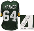 Jerry Kramer Signed Green Throwback Custom Football Jersey w/5x NFL Champs - KRAJRY301 - Jerry Kramer Signed Green Throwback Custom Football Jersey w/5x NFL Champs product image